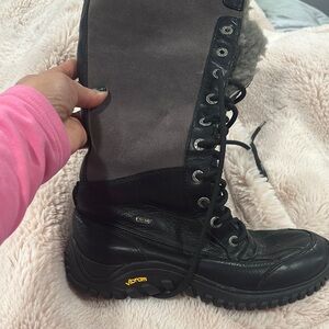 UGG Black and Gray Winter Boots with Lace-Up Design and Rugged Sole